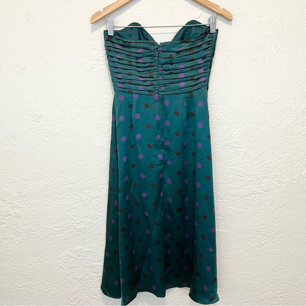 Vintage Betsey Johnson Dress 90s Y2K 4 Silk Satin Teal Polka Dot - Picture 11 of 13